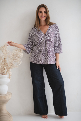 Těhotenská halenka Bahama Mama Milk&Love s tropickým potiskem, viskóza, 3/4 rukáv, oversize