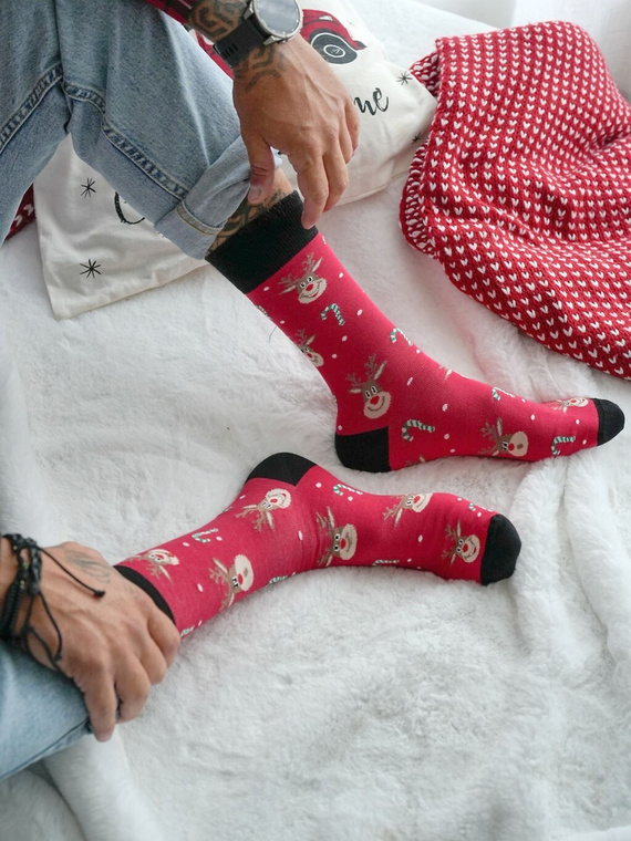 1290-029 Pánské vánoční ponožky Milena red 01 - Sob I Cukrové tyčinky, bavlna