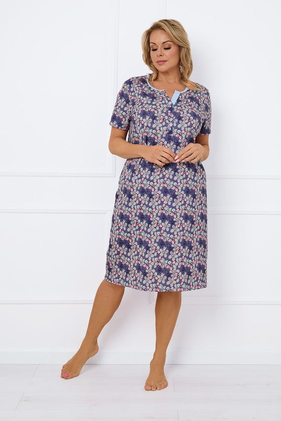 Noční košile Carbonia s rozepínáním, krátký rukáv Italská móda - potisk