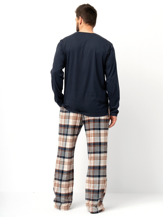 MNS 444 Pánské pyžamo Key černé - bavlna, dlouhý rukáv a hladké kalhoty