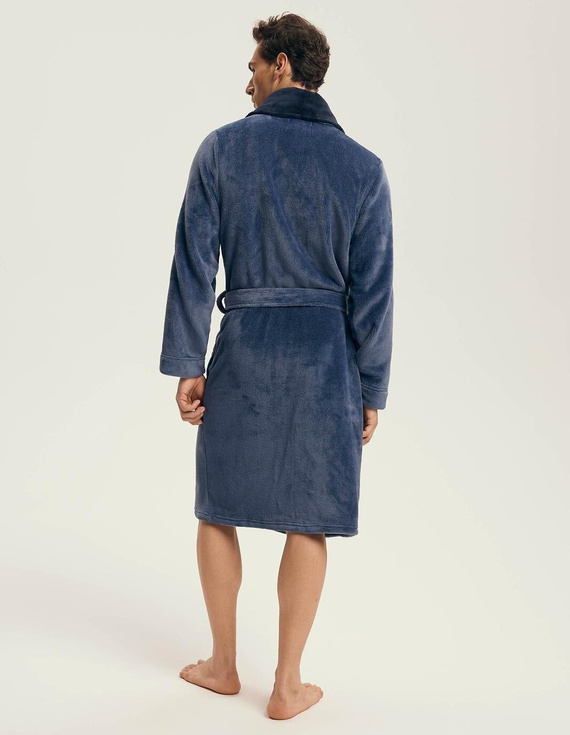 Pánský župan Henderson 43375 Nantes navy - šálový límec, žebrovaná struktura, elegantní design