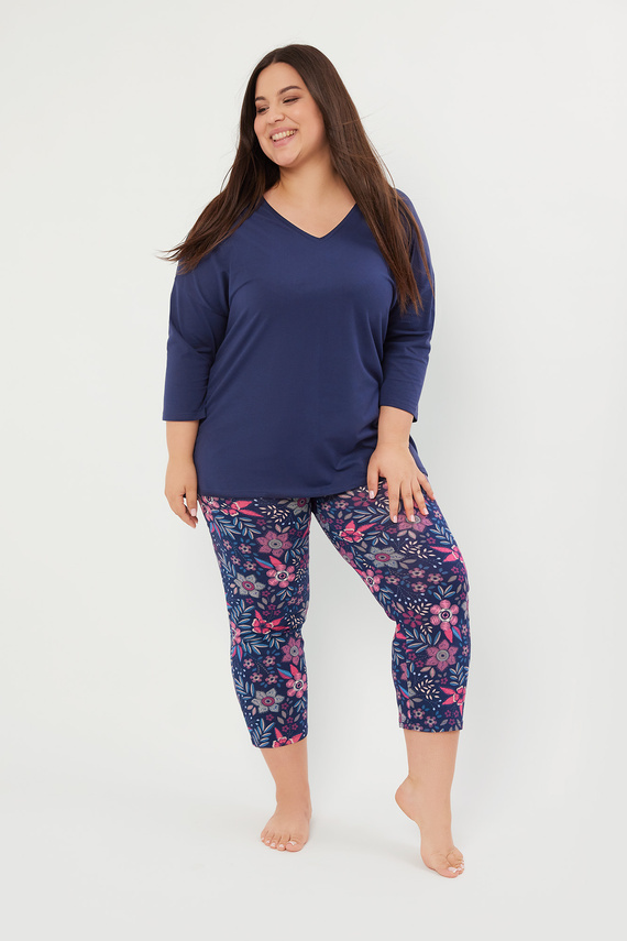 Folk Dámské pyžamo 3/4 rukávy, 7/8 kalhoty Italian Fashion - tmavě modrá/potisk