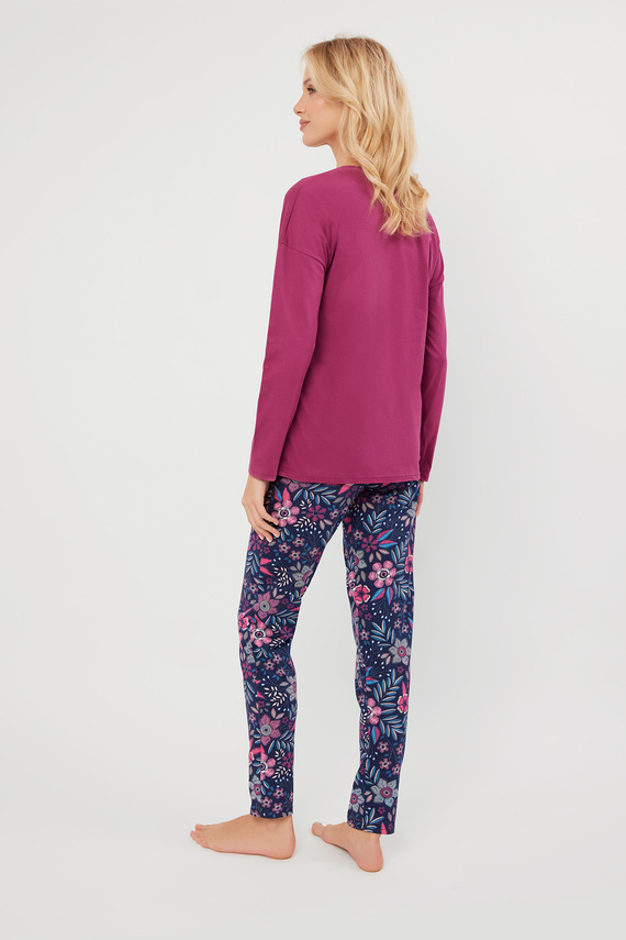 Folk Dámské pyžamo s dlouhým rukávem, dlouhé kalhoty Italská móda - ostružina/potisk