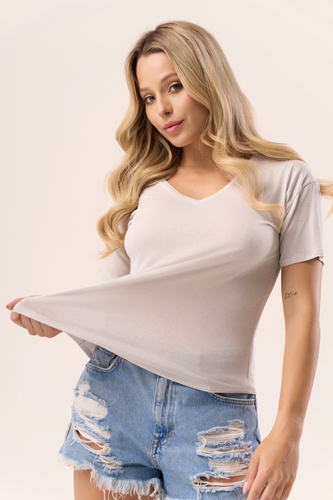 Halenka Serina Babell ash - viskóza, krátký rukáv, výstřih do V | stylová a pohodlná