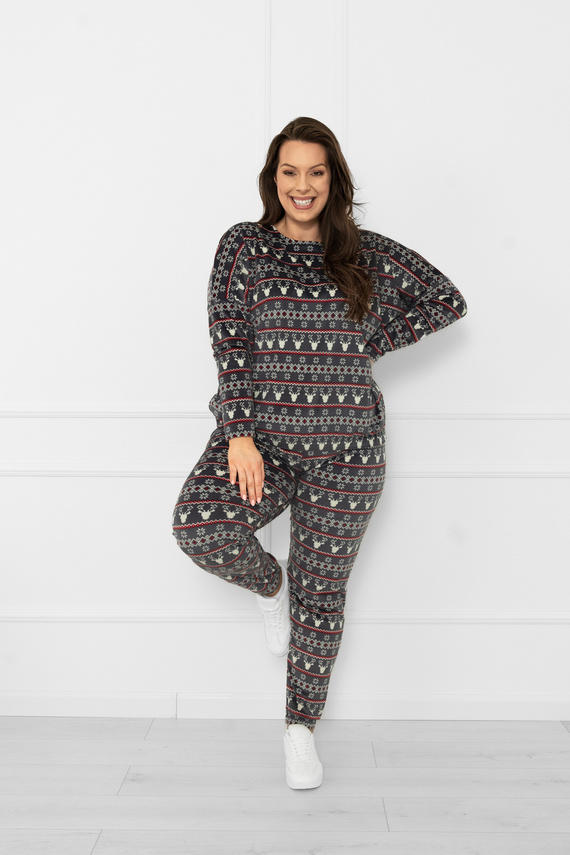 Dámská souprava Navara - fleecová souprava s vánočním vzorem se soby Italian Fashion - grafitová