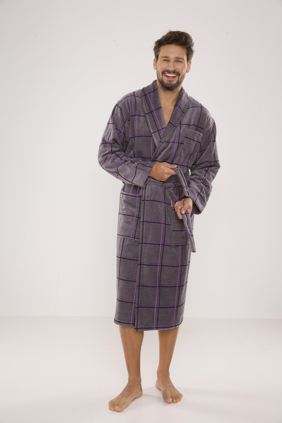 803 / 819 Pánský froté župan Twin Forex - šedý s fialovou kostkou (šedý kostkovaný)