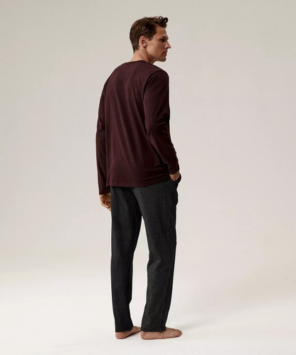 Pánské pyžamo NMP-389 Atlantic - vínová bavlna, dlouhý rukáv, stylový komplet pro chladné noci