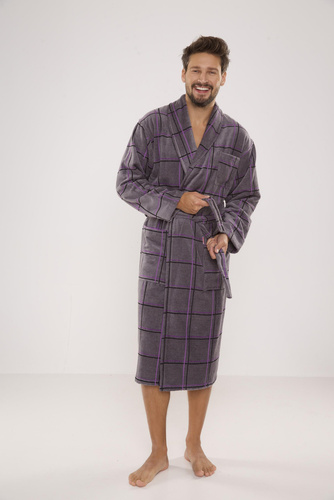 803 / 819 Pánský froté župan Twin Forex - šedý s fialovou kostkou (šedý kostkovaný)
