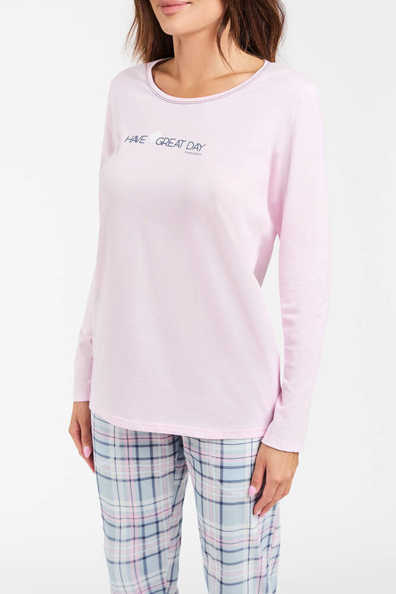 Glamour Dámské pyžamo s dlouhým rukávem a dlouhými kalhotami Italian Fashion - růžová/potisk