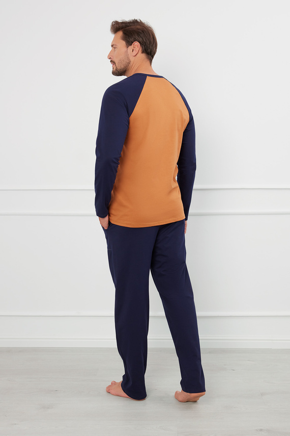 Alexander Pánské pyžamo s dlouhým rukávem a dlouhými kalhotami Italian Fashion - cognac/grenade