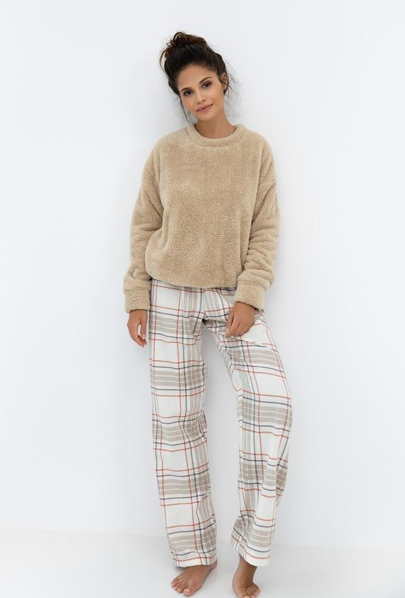 Dámské pyžamo Joyce Sensis - teplé pyžamo s měkkým vrškem a kostkovanými kalhotami
