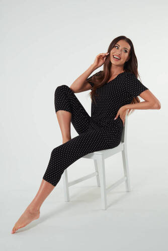 Puntini Dámské pyžamo s krátkým rukávem, 3/4 kalhoty Italian Fashion - černé