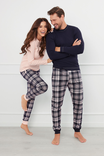 Brit Pyžamo Pánské dlouhý rukáv, dlouhé kalhoty Italská móda - tmavě modrá/potisk