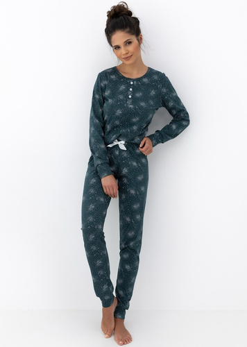 Ellison Sensis dámské pyžamo zelené - bavlněné pyžamo s dlouhým rukávem a žebrovanými manžetami