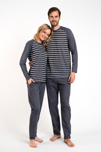 Oda Dámské pyžamo s dlouhým rukávem a dlouhými kalhotami Italian Fashion - grafitový/grafitový potisk