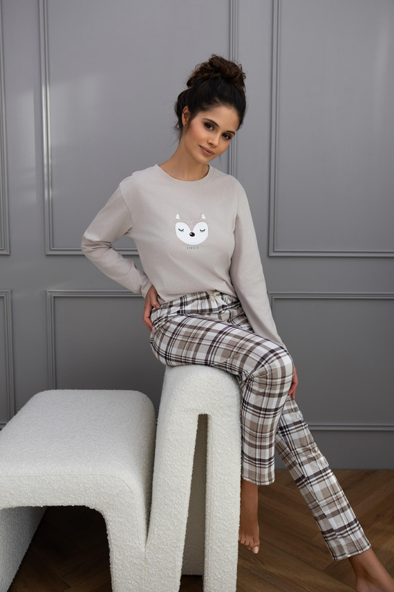 Dámské pyžamo Tinsley Sensis - bavlněné, dlouhé, kostkované