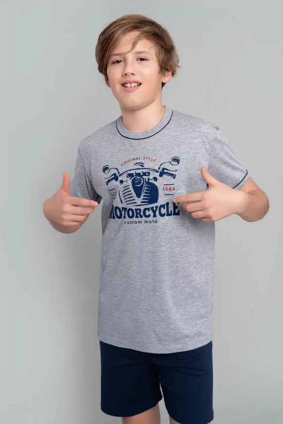 Chlapecké pyžamo Gibson s krátkým rukávem, kalhoty Italian Fashion - melange