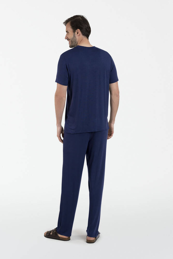 Akord Pánské pyžamo s krátkým rukávem a dlouhými kalhotami Italian Fashion - tmavě modré