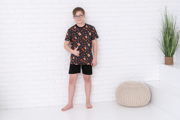 Westernové chlapecké pyžamo s krátkým rukávem, kalhoty Italian Fashion- graphite/black