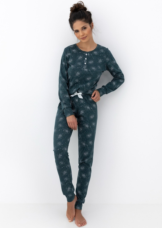 Ellison Sensis dámské pyžamo zelené - bavlněné pyžamo s dlouhým rukávem a žebrovanými manžetami