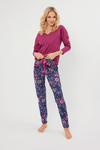Folk Dámské pyžamo s dlouhým rukávem, dlouhé kalhoty Italská móda - ostružina/potisk