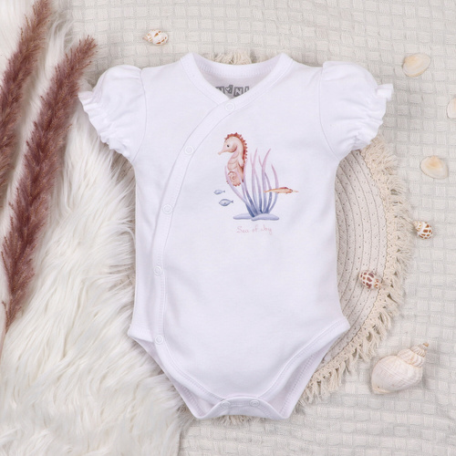 ABN-5474 Underwater World Nini obálkové body bílé - organická bavlna, krátký rukáv