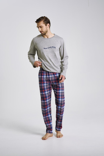 Pánské pyžamo Franco 3478 Taro šedé - bavlna, dlouhý rukáv, pohodlí a styl