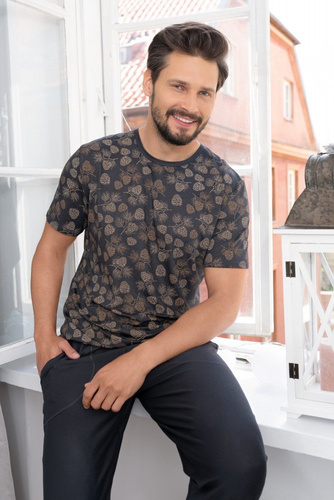 Pinus Pyžamo pánské s krátkým rukávem, dlouhé kalhoty Italská móda - potisk/grafit