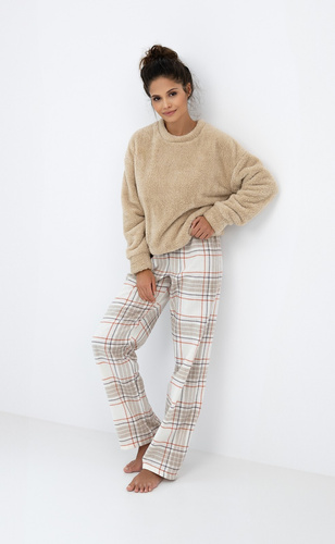 Dámské pyžamo Joyce Sensis - teplé pyžamo s měkkým vrškem a kostkovanými kalhotami