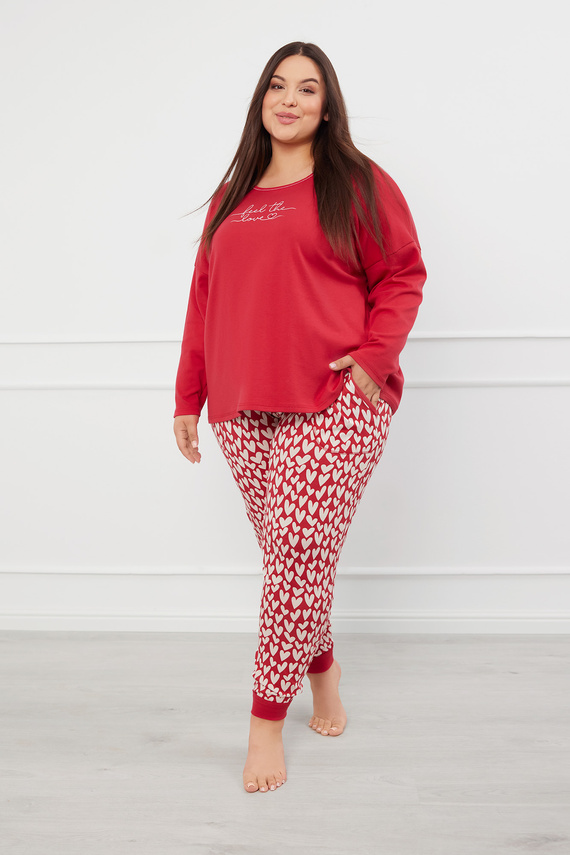 Evora Dámské pyžamo s dlouhým rukávem, dlouhé kalhoty Italian Fashion - červená/potisk