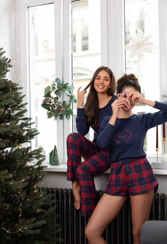 Clarissa Dámské pyžamo Sensis Flanel - tmavě modro-červené