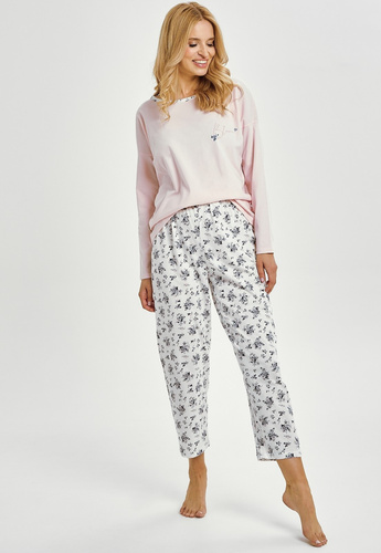 Ella 3450 Taro dámské pyžamo růžové bavlněné s dlouhým rukávem pohodlné