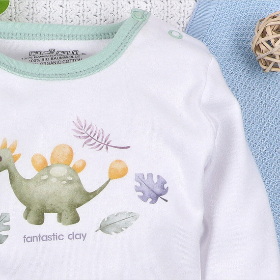 ABN-5565 Dino Explorer Body z organické bavlny Nini white- organická bavlna, dlouhý rukáv