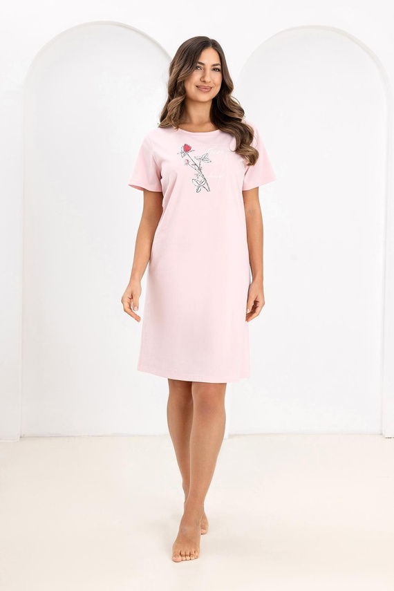 Dámská noční košile Regina 172 pink- 100% bavlna, krátký rukáv, půlkulatý výstřih, potisk, délka ke kolenům