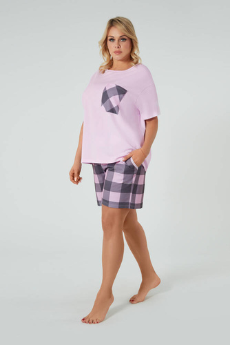 Kayo Dámské pyžamo s krátkým rukávem, šortky Italian Fashion - růžová/potisk