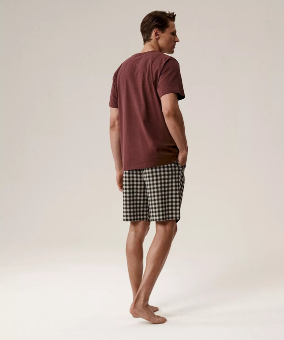 Pánské pyžamo NMP-397 - šedá vínová bavlna, krátký rukáv, lehké a pohodlné na léto
