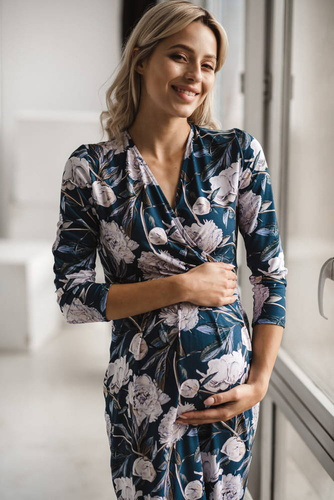 Grow with me sukienka ciążowa i do karmienia Milk&Love granatowa w piwonie