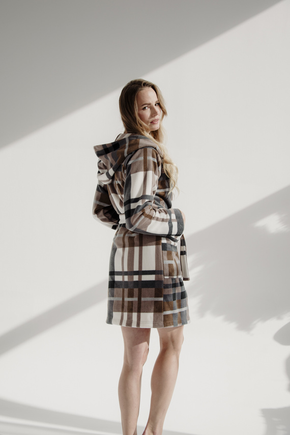 031 De Lafense županová přikrývka - hřejivý fleecový dámský župan Super Cozy, hnědý