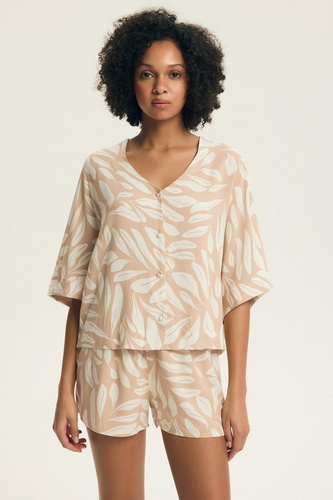 Henderson Dextra dámské pyžamo 43688 broskvová viskóza, zapínání na zip, 3/4, květinový potisk