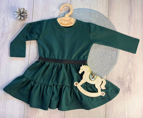 Bavlněné dívčí šaty Mamatti SE03 Merry Christmas - lahvově zelené, dlouhý rukáv