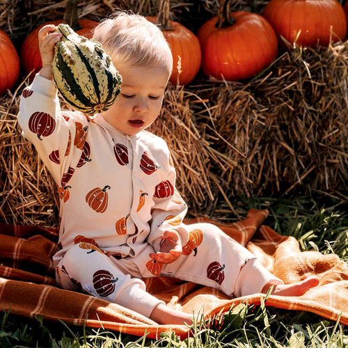 Eevi Halloween dětské pyžamo - ecru, dýně, bez nohou, bavlna