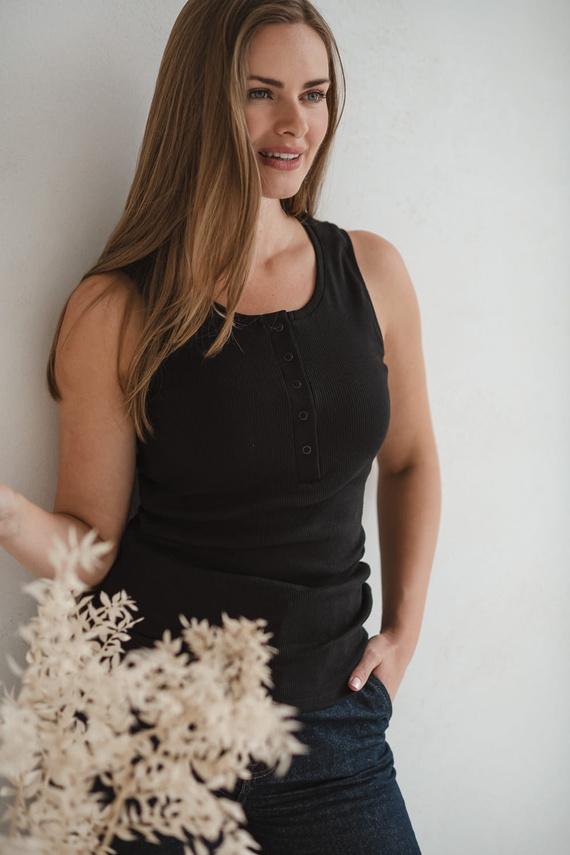 Těhotenské a kojící tričko - žebrované, bez ramínek Milk&Love černé