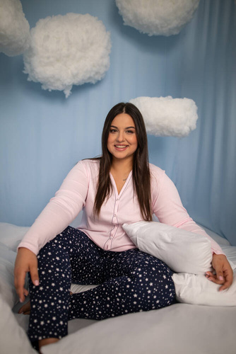 Libra Dámské pyžamo s dlouhým rukávem a kalhotami Italian Fashion - růžová/potisk