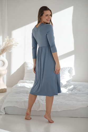 Star Light Těhotenská a kojící bambusová noční košile 7/8 Milk&Love modrá - prodyšná, pro nemocnice, pohodlné kojení