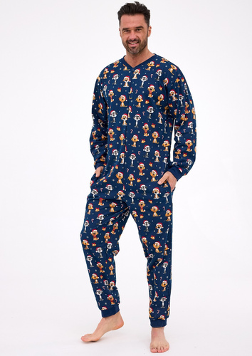 196/295 Dog 2 Christmas Pánská kombinéza Cornette tmavě modrá-bavlna, vánoční potisk