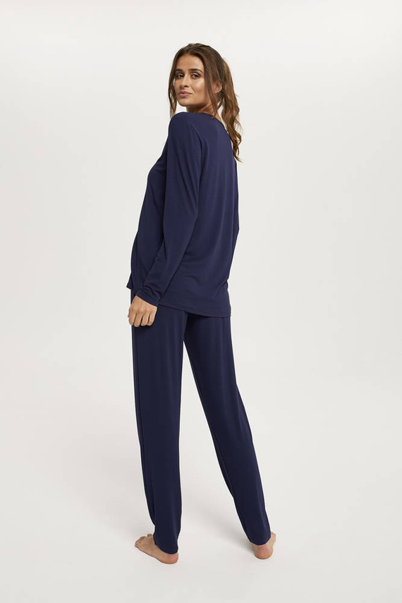 Song Dámské pyžamo s dlouhým rukávem a dlouhými kalhotami Italian Fashion - tmavě modré