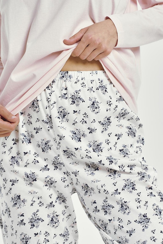 Ella 3450 Taro dámské pyžamo růžové bavlněné s dlouhým rukávem pohodlné