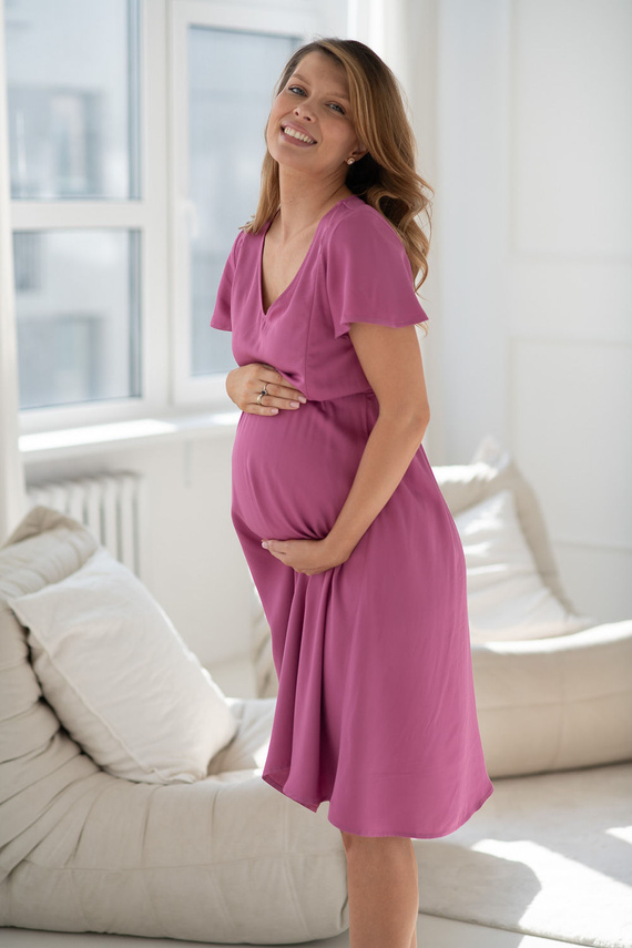 Těhotenské a kojicí šaty Lovely Dress Midi viskóza Milk&Love 100 % rose