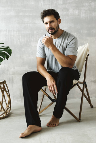 Dallas Pánské pyžamo s krátkým rukávem, dlouhé kalhoty Italian Fashion- melange/black