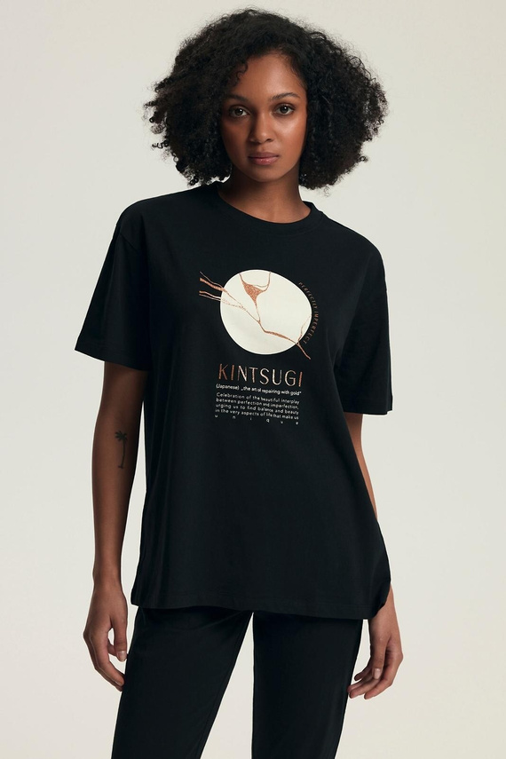 Dámské pyžamo 43728 Dairoku černé - bavlna, krátký rukáv, rybářské kalhoty